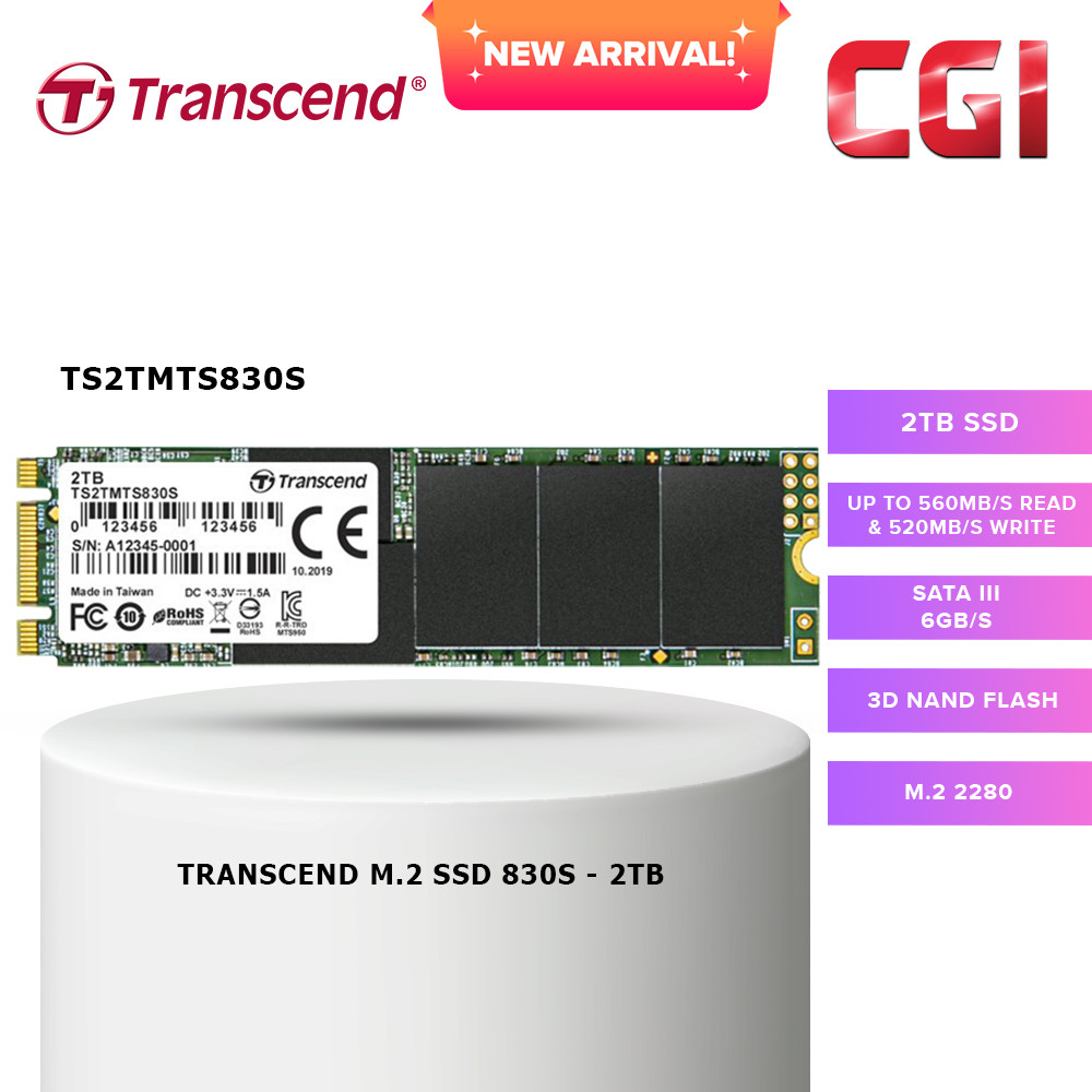 Transcend 2TB SATA III 6Gb/s 3D NAND M.2 2280 SSD - TS2TMTS830S