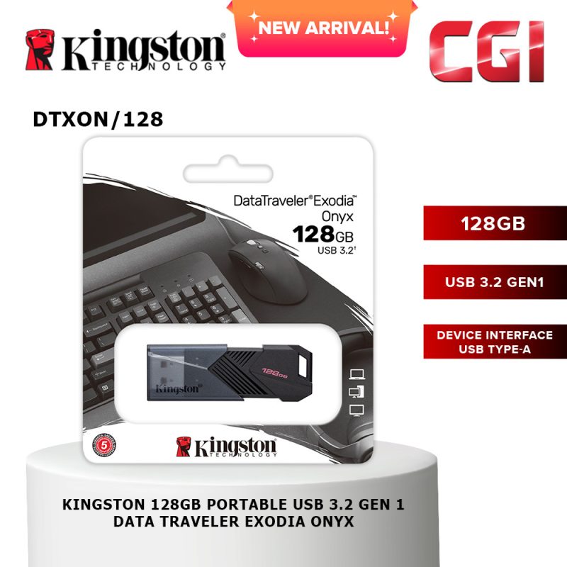 Kingston 128GB Datatraveler Exodia Onyx Type-A USB 3.2Gen 1 Flash Drive - DTXON/128GB