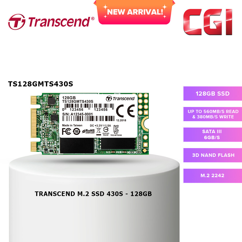 Transcend 128GB SATA III 6Gb/s M.2 2242 3D NAND SSD - TS128GMTS430S