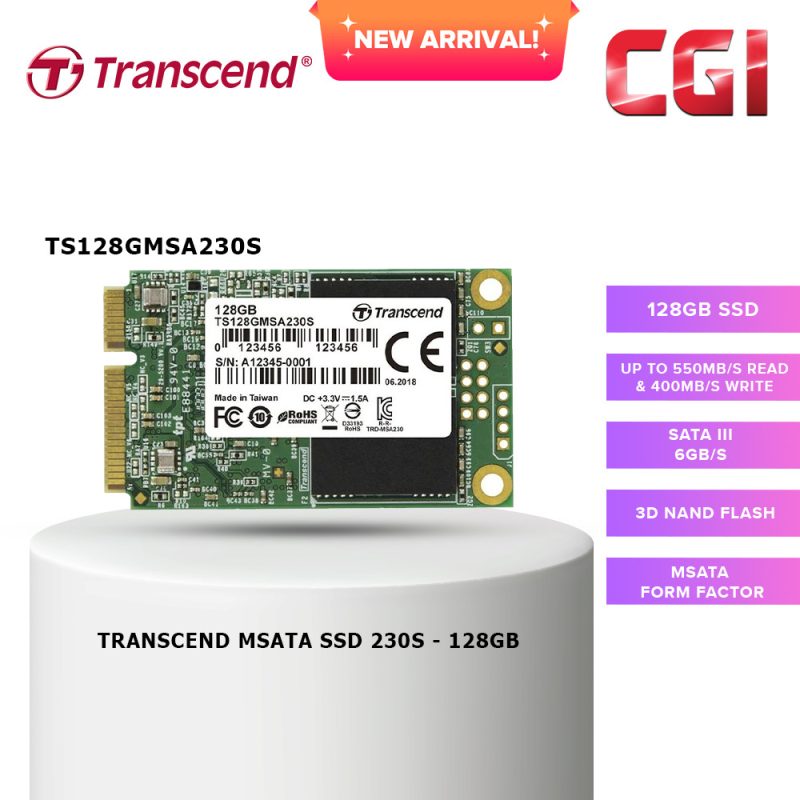 Transcend 128GB SATA III 6Gb/s 3D NAND DDR3 DRAM 230S mSATA SSD - TS128GMSA230S