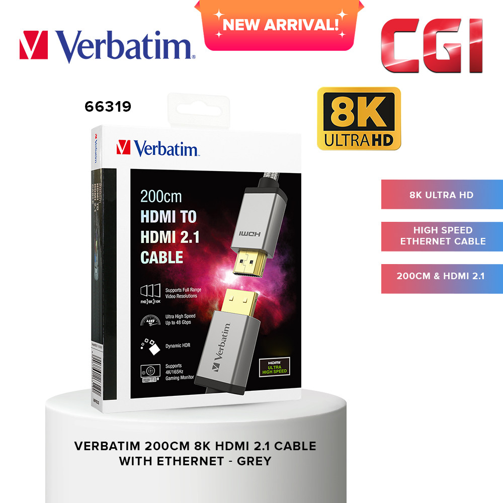 Verbatim 66319 200cm 8K HDMI 2.1 Cable with Ethernet - Grey