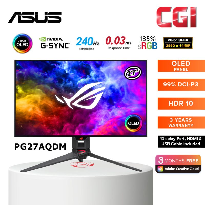 Asus 26.5" PG27AQDM ROG Swift OLED QHD 1440p 240Hz 0.3ms G-sync Gaming Monitor