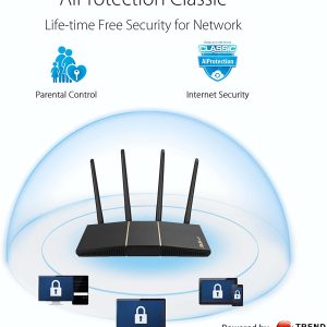 Asus RT-AX57 (AX3000) 1024 QAM 3000MBPS Dual Band WiFi 6 Free Network Security w Parental Control VPN Extendable Router