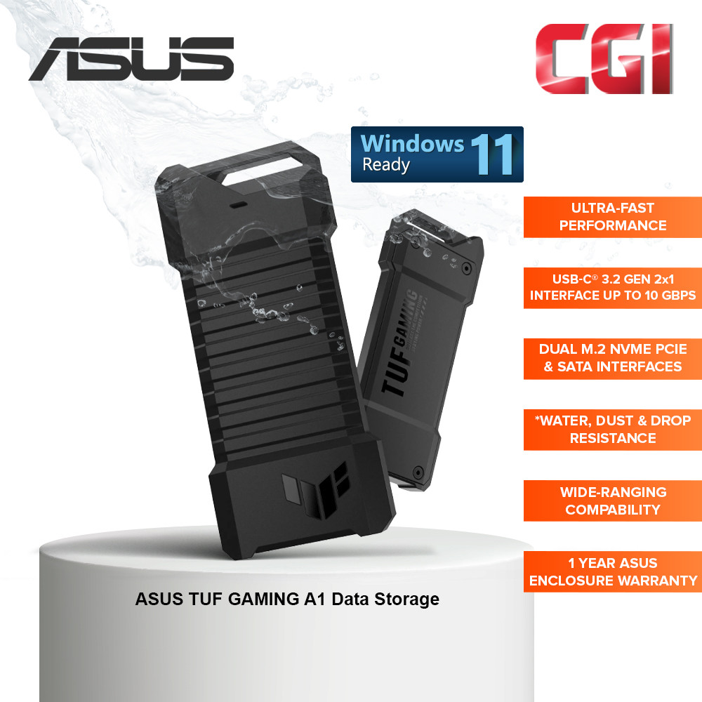 Asus TUF Gaming A1 USB-C 3.2 Gen 2x1 Dual M.2 NVMe PCIe SATA Interface SSD Enclosure ESD-T1A