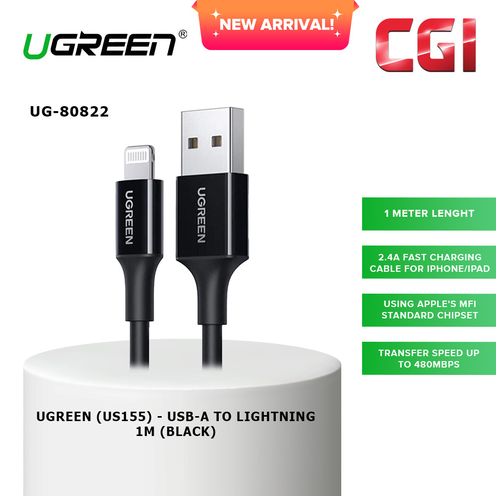 UGREEN (US155) 80822 USB-A to Lightning Cable (1M) - Black