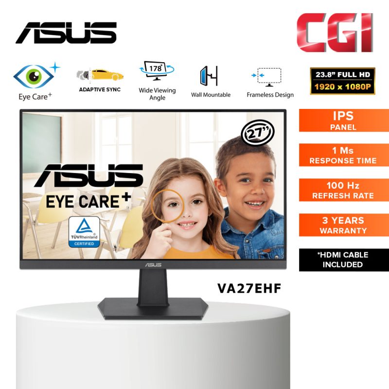 Asus 27" VA27EHF IPS FHD 100Hz 1ms Adaptive Sync Frameless Eye Care Gaming Monitor