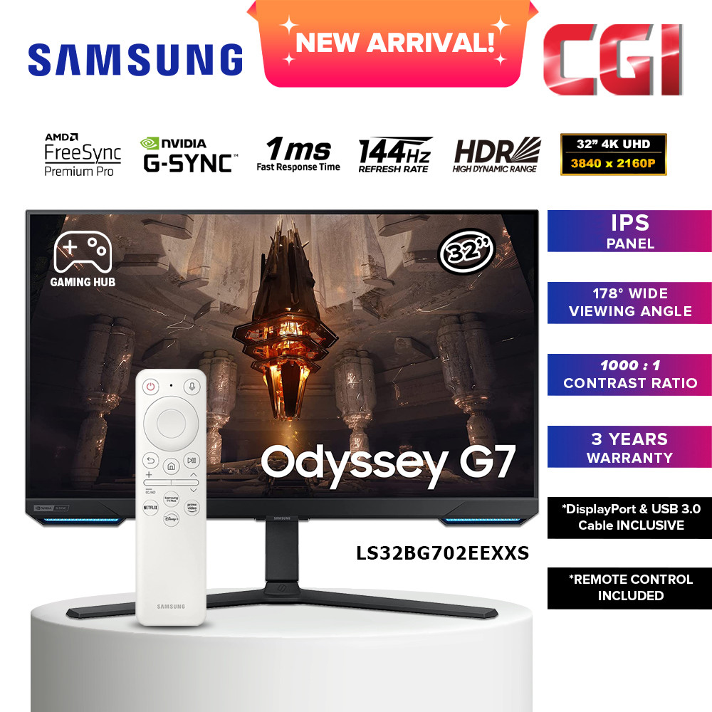 Samsung 32" Odyssey G70B IPS 4K UHD 144Hz 1ms Sync Freesync Premium Pro HDR10+ Gaming Monitor - LS32BG702EEXXS