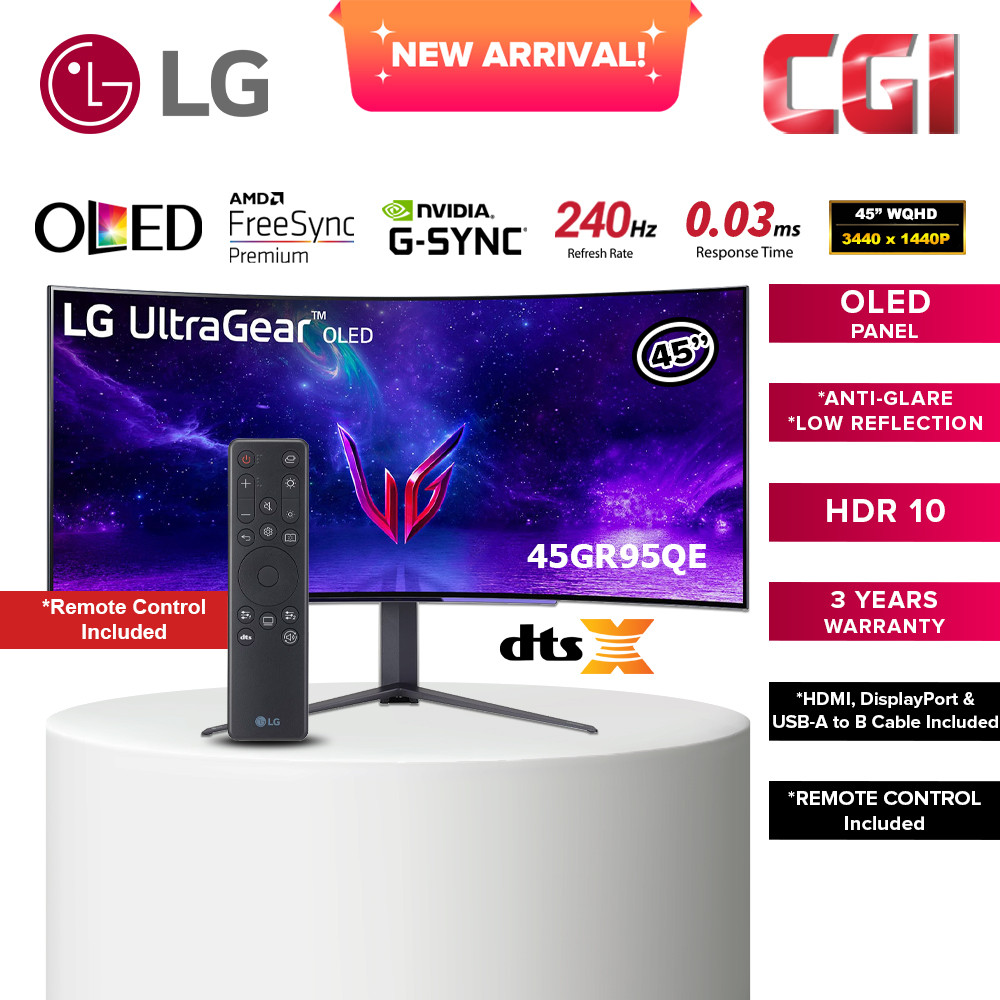 LG 45GR95QE 45'' UltraGear™ OLED Curved Gaming Monitor WQHD with 240Hz Refresh Rate 0.03ms Response Time