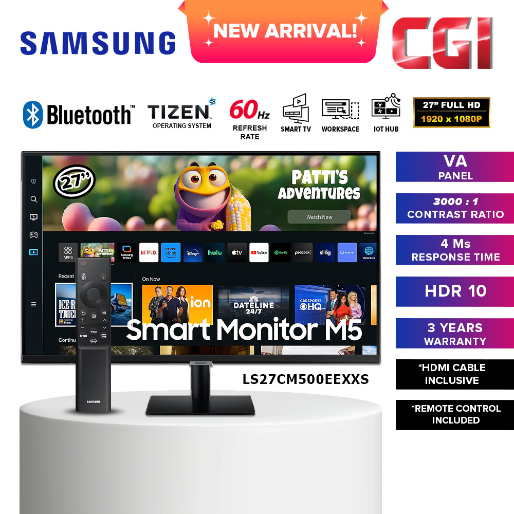 Samsung 27" LS27CM500EEXXS VA FHD 60Hz 4ms HDR10 IoT Hub Airplay Smart Monitor