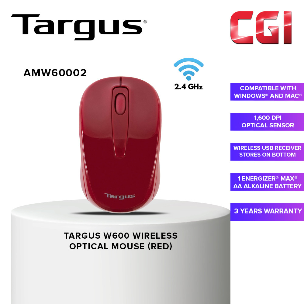 Targus W600 Wireless Optical Mouse - Red (AMW60002)