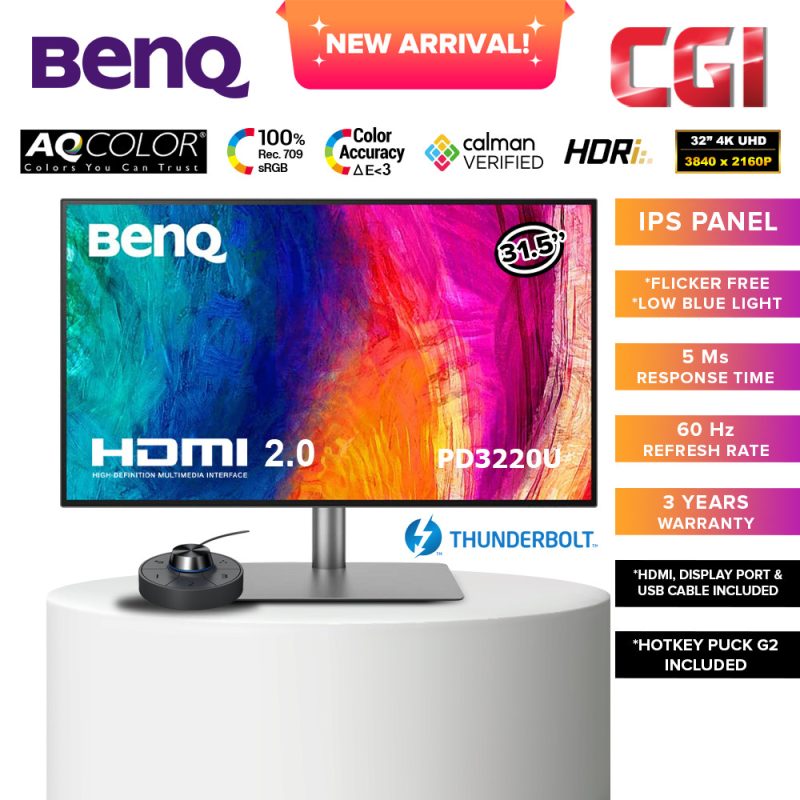 BenQ 31.5" PD3220U IPS 4K UHD 60Hz 5ms HDR10 Daisy Chain Thunderbolt 3 USB Hub AQColor Eye Care Ergonomic DesignVue Monitors