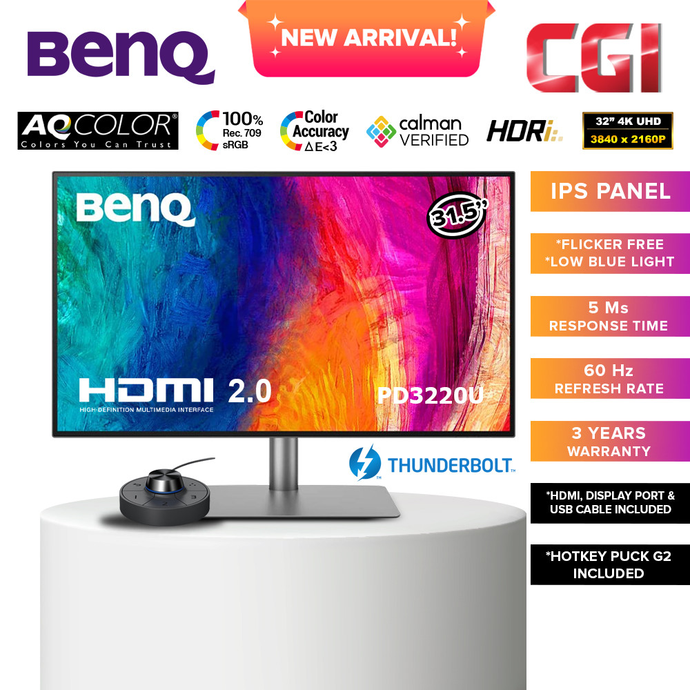 BenQ 31.5" PD3220U IPS 4K UHD 60Hz 5ms HDR10 Daisy Chain Thunderbolt 3 USB Hub AQColor Eye Care Ergonomic DesignVue Monitors