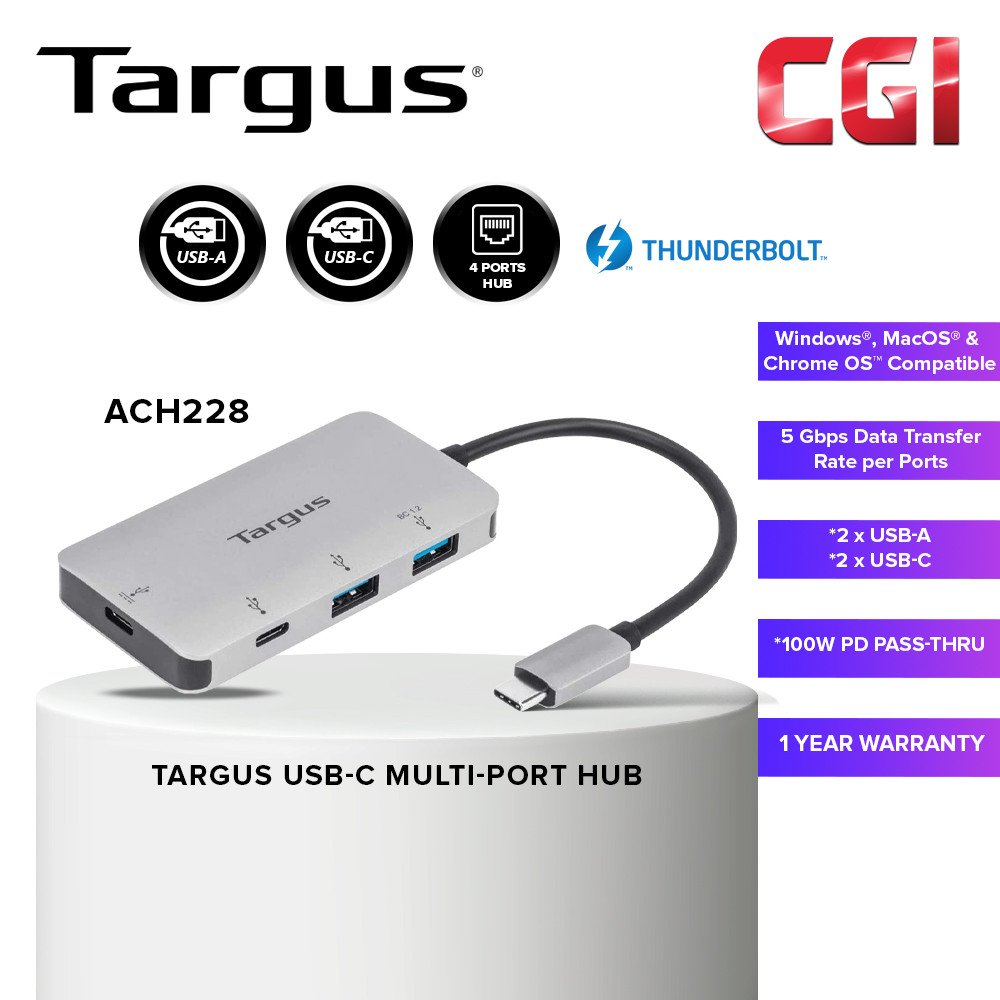 Targus ACH228 USB-C Multi-Port Hub with 100W PD Pass-Thru
