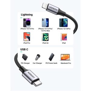 Ugreen (US304) 60760 Lighthing to Type-C 2.0 Cable (1.5M) - Black