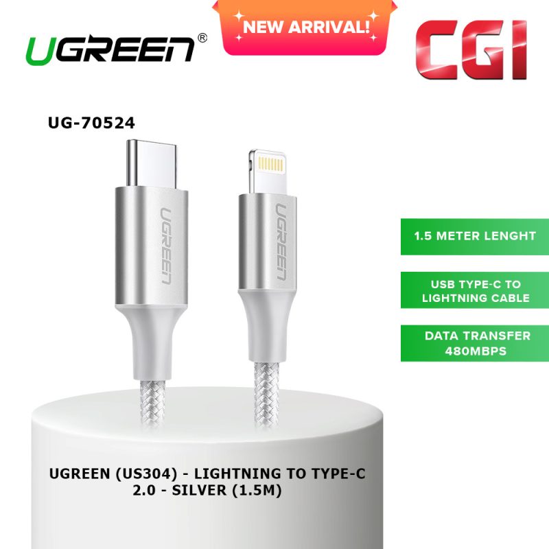 UGREEN (US304) 70524 Lightning to Type C 2.0 Cable (1.5M) - Sliver