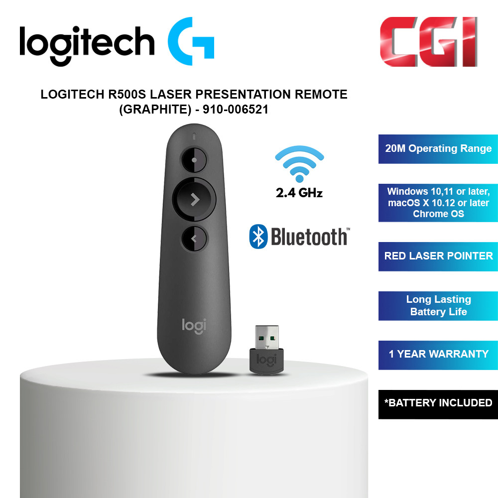Logitech R500s Laser Presentation Remote with Red Laser Pointer - 910-006521 (Graphite)