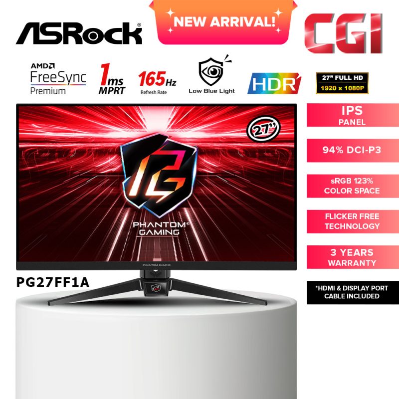 Asrock 27" PG27FF1A Phantom Gaming IPS FHD 165Hz 1ms Freesync Premium Ergonomic Gaming Monitor