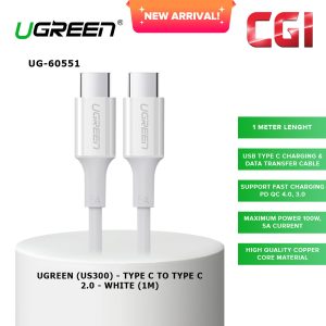 Ugreen (US300) 60551 Type-C to Type-C 2.0 Data Cable (1M) - White