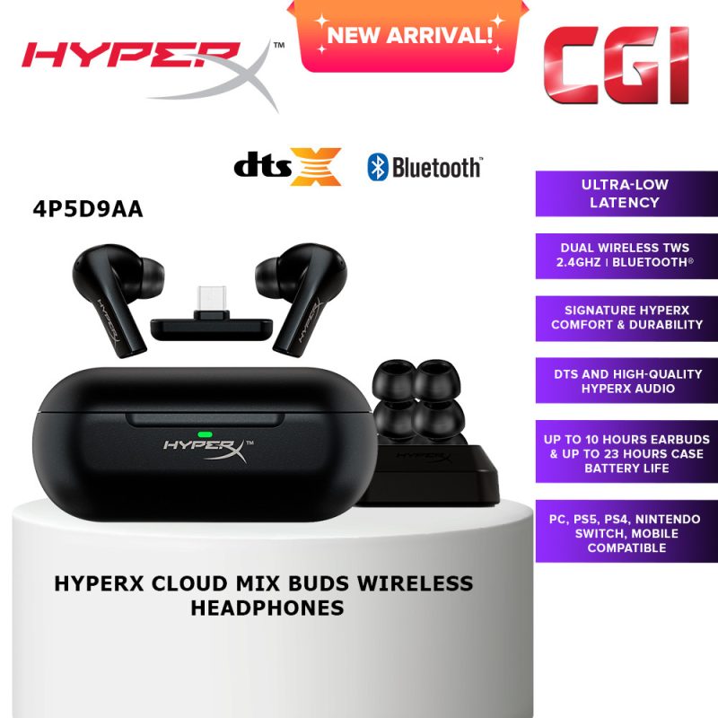 HyperX Cloud Mix Buds TWS 2.4GHz Bluetooth USB-C Adapter Wireless Headphones - 4P5D9AA
