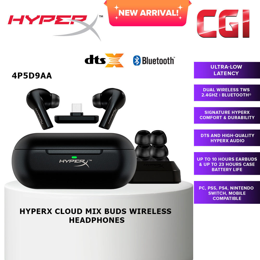HyperX Cloud Mix Buds TWS 2.4GHz Bluetooth USB-C Adapter Wireless Headphones - 4P5D9AA