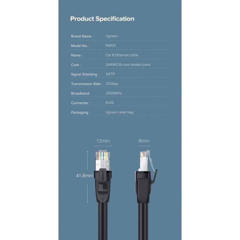 UGREEN NW121 CAT8 FTP Round Enthernet Cable - 0.5m (UG-80787)