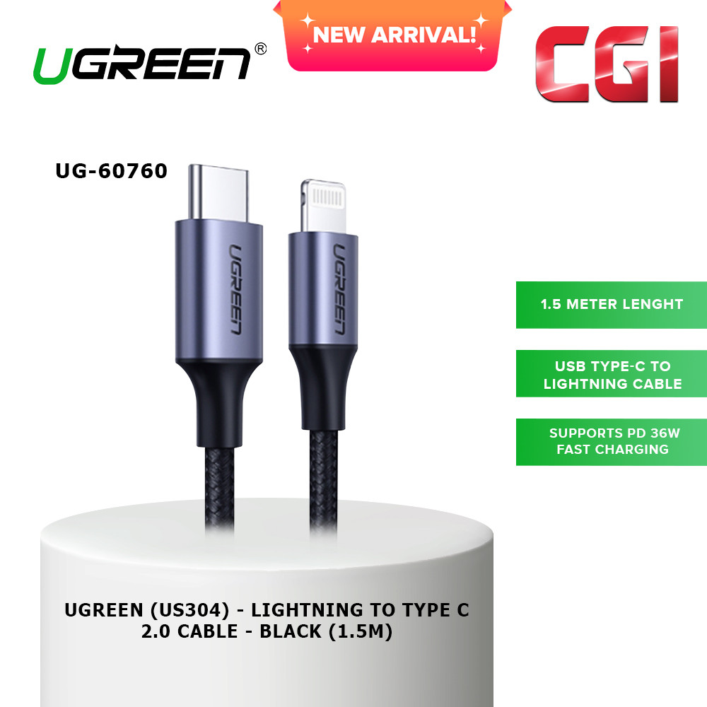 Ugreen (US304) 60760 Lighthing to Type-C 2.0 Cable (1.5M) - Black