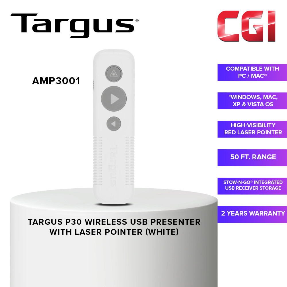 Targus AMP3001 P30 Wireless USB Presenter with Laser Pointer - White