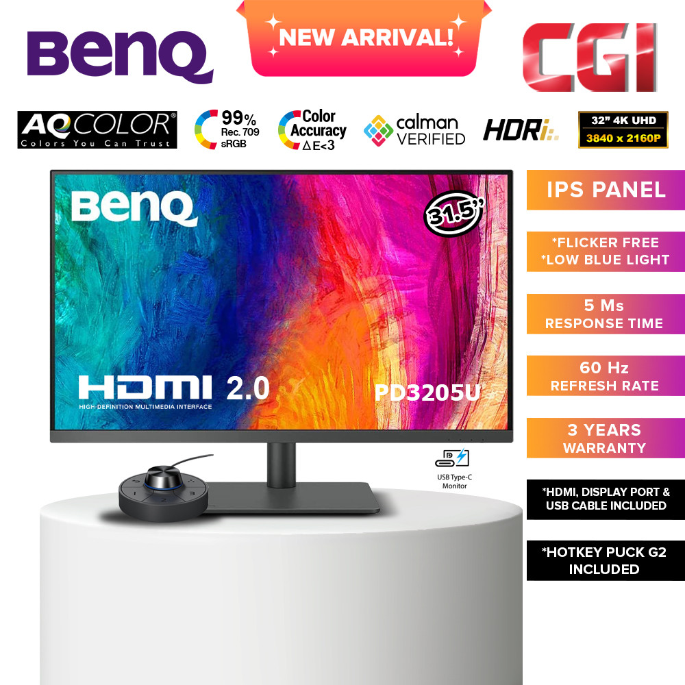 BenQ 31.5" PD3205U IPS 4K UHD 60Hz 5ms HDR10 USB-C Accuracy Guaranteed AQColor Eye Care Ergonomic DesignVue Monitor