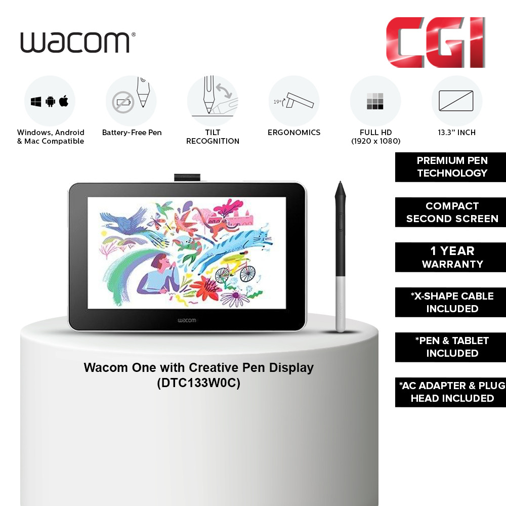 Wacom One 13.3" DTC133W0C FHD interactive Pen Display Tablet
