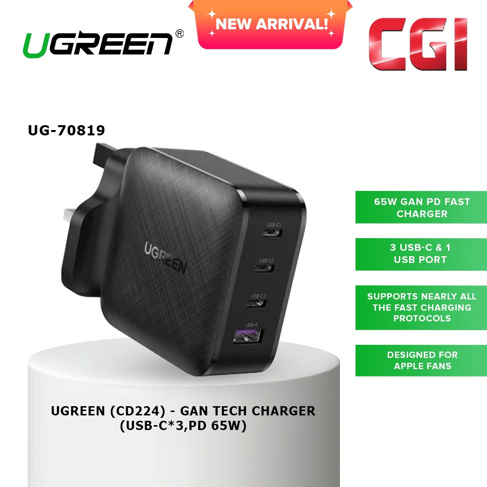 UGREEN (CD224) 70819 PD 65W USB-A and 3xUSB-C Gan Tech Charger
