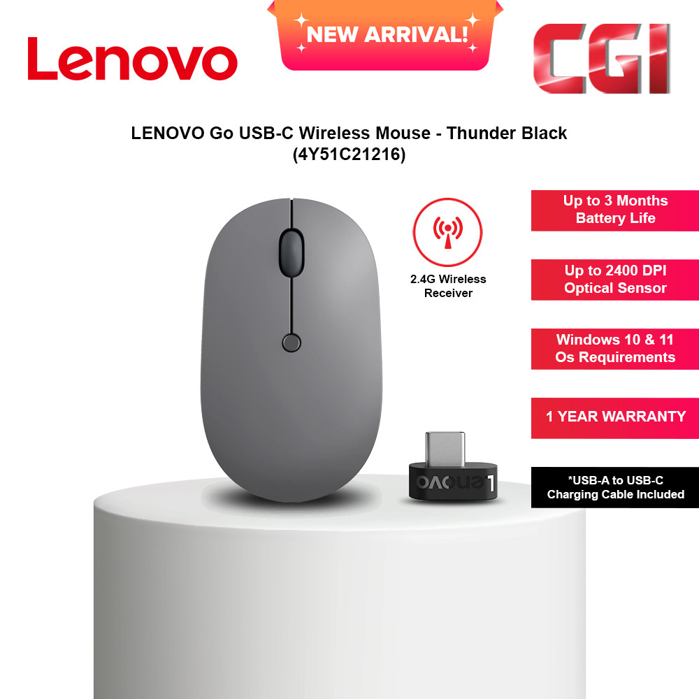 Lenovo Go USB-C Wireless Mouse (Thunder Black)
