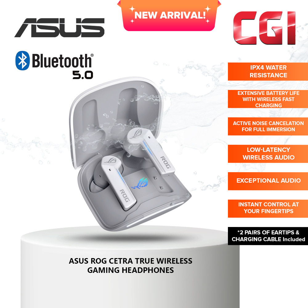 Asus ROG Cetra True Wireless Gaming Headphone with Wireless Charging Case - Moonlight White