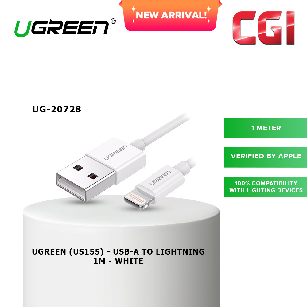 Ugreen (US155) 20728 USB A to Lighting Sync & Charging Cable (1M) - White