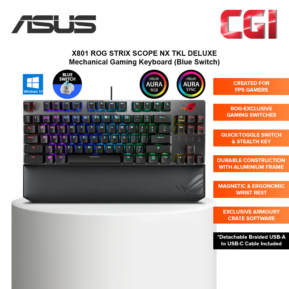 ASUS X801 ROG Strix Scope NX TKL Deluxe RGB Aura Sync Mechanical Wired Keyboard - Blue Switch