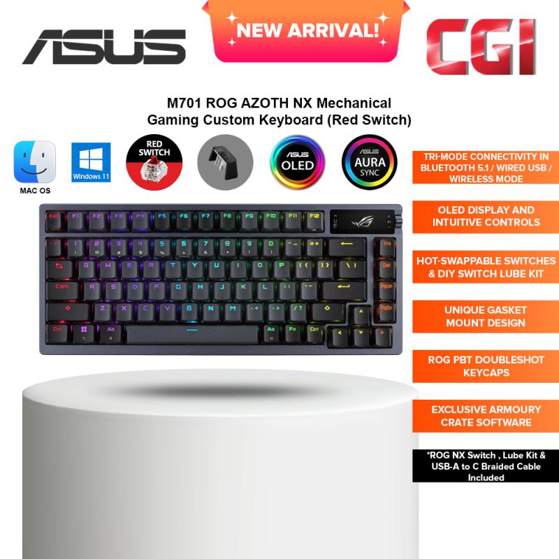 Asus M701 ROG Azoth OLED Display SpeedNova NX Mechanical Gaming Keyboard - Red Switch