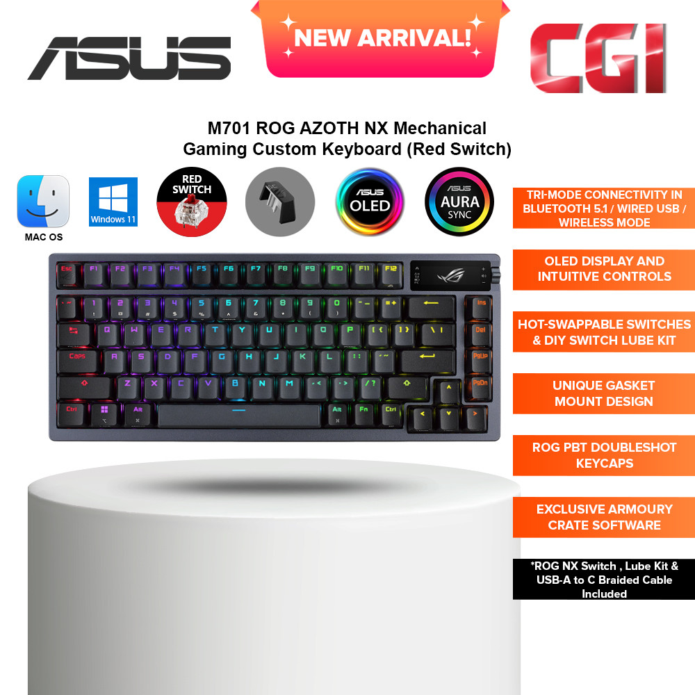 Asus M701 ROG Azoth OLED Display SpeedNova NX Mechanical Gaming Keyboard - Red Switch
