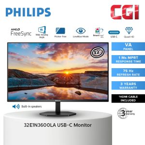 Philips 31.5" 32E1N3600LA VA QHD 75Hz 1ms AMD Freesync 1ms Build-In Speaker USB-C Multi Purpose Monitor