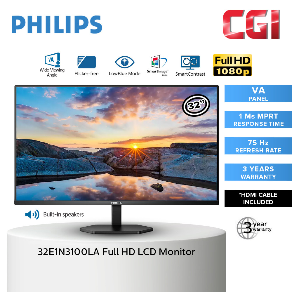 Philips 31.5" 32E1N3100LA VA FHD 75Hz 1ms Adaptive Sync Build-In Speaker Gaming Monitor