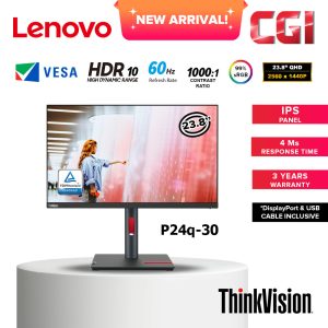 Lenovo 23.8" Thinkvision P24Q-30 IPS QHD HDR10 60Hz 4ms Daisy-Chain Ergonomic Near-Edgeless Eye Comfort Monitor