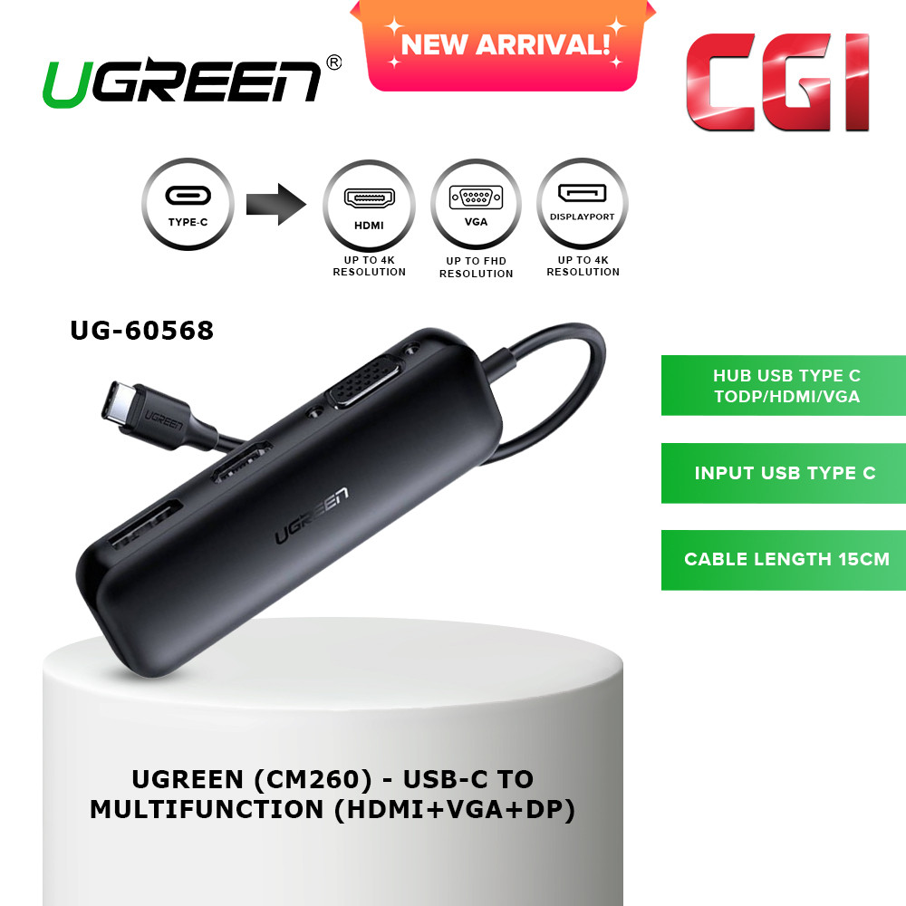 Ugreen (CM260) 60568 3-in-1 USB-C to Multifunction (HDMI+VGA+DP)