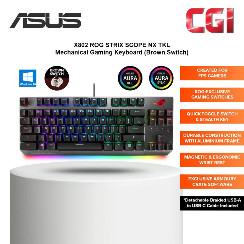 ASUS X802 ROG Strix Scope NX TKL RGB Aura Sync Mechanical Wired Keyboard - Brown Switch