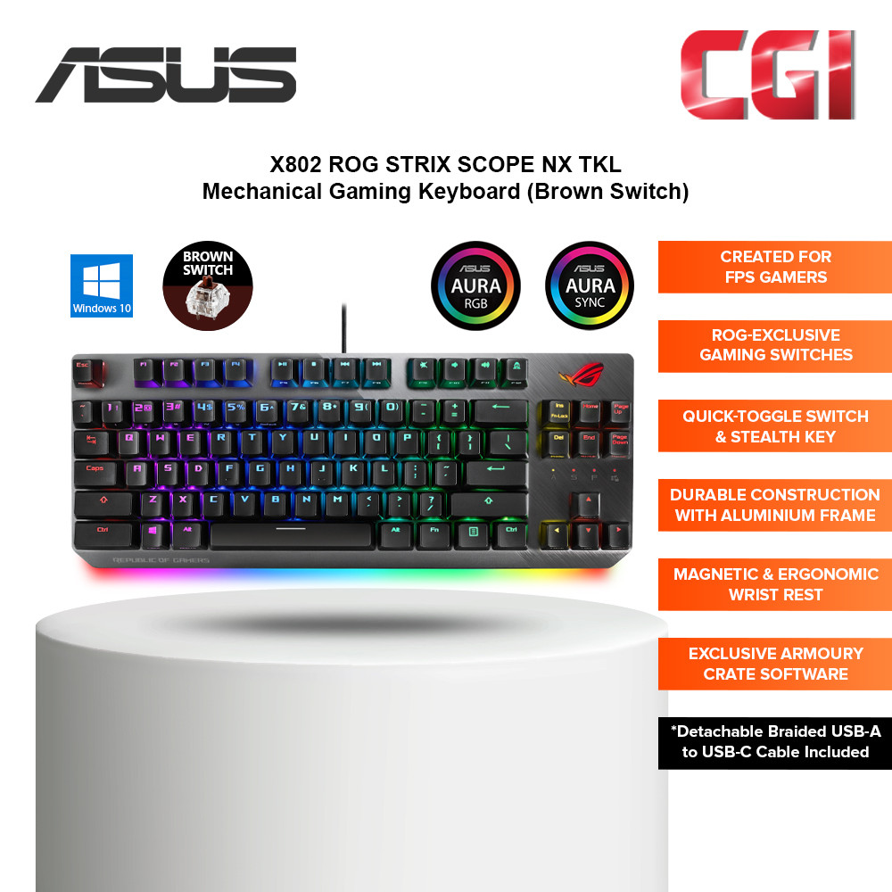 ASUS X802 ROG Strix Scope NX TKL RGB Aura Sync Mechanical Wired Keyboard - Brown Switch
