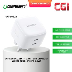 Ugreen (CD216) 60623 Gan Tech 65W PD USB-C Charger - White