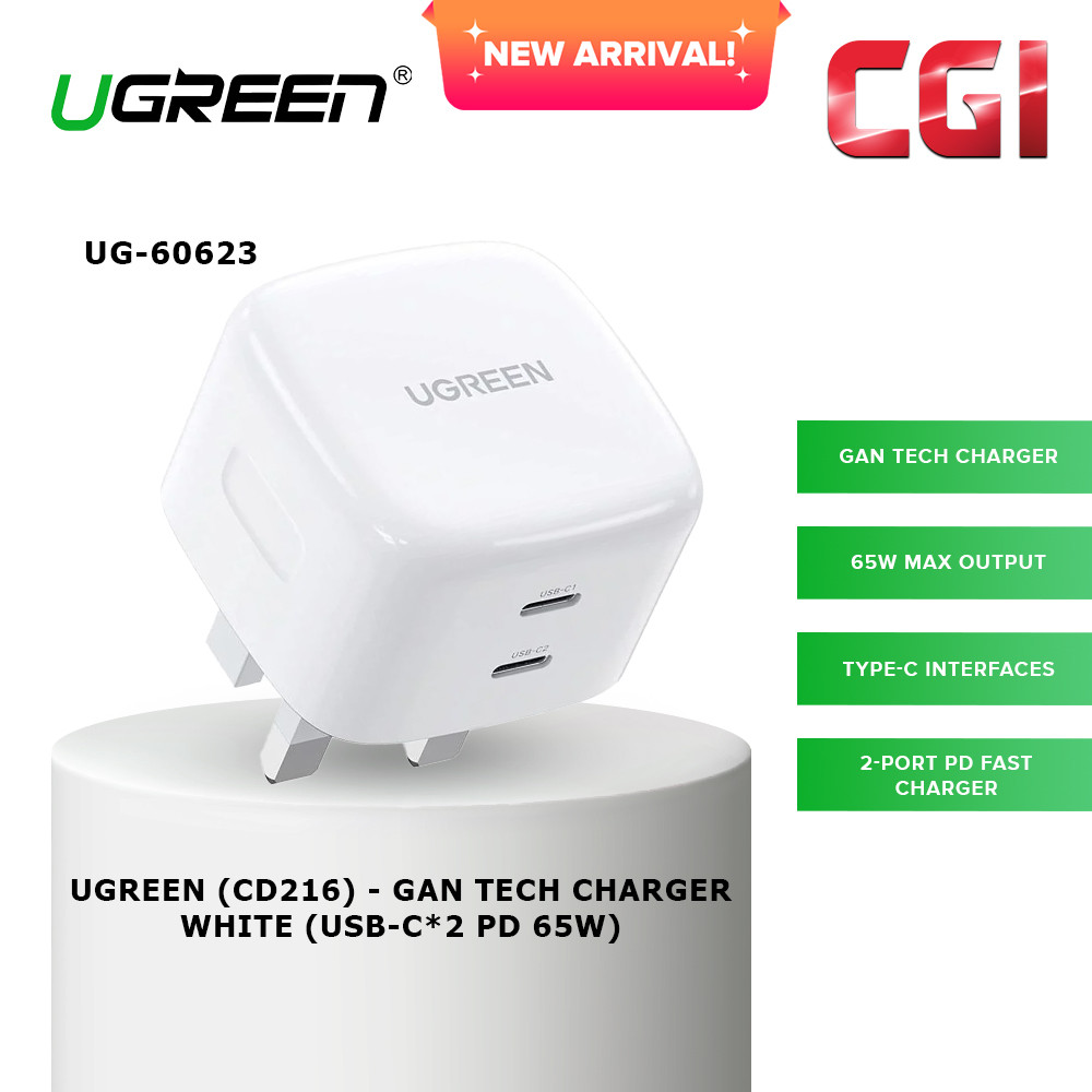 Ugreen (CD216) 60623 Gan Tech 65W PD USB-C Charger - White