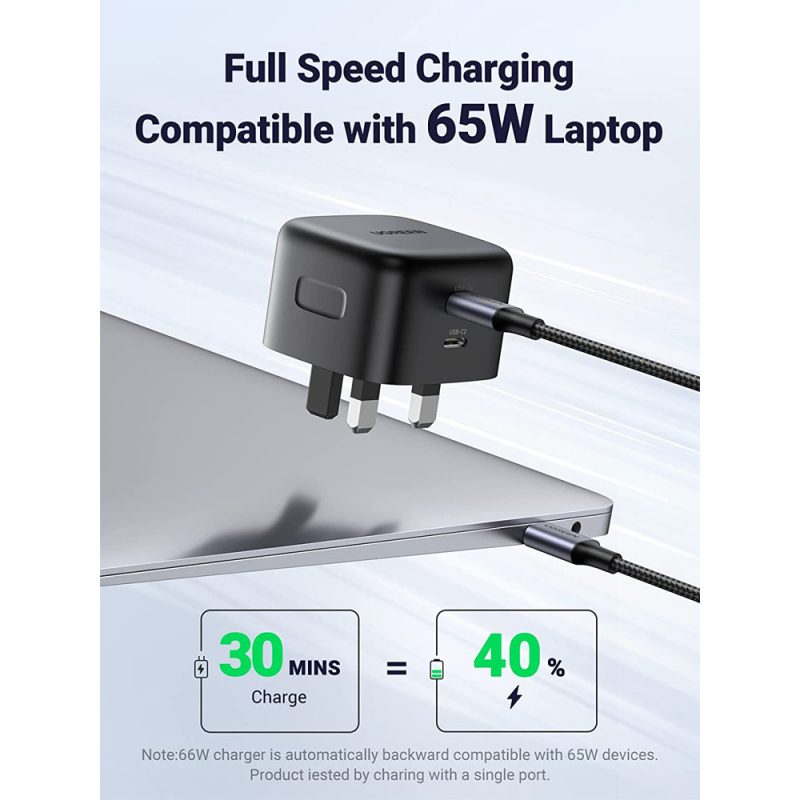 UGREEN (CD216) 70868 PD 65W USB C 2 Ports Gan Tech Charger - Black