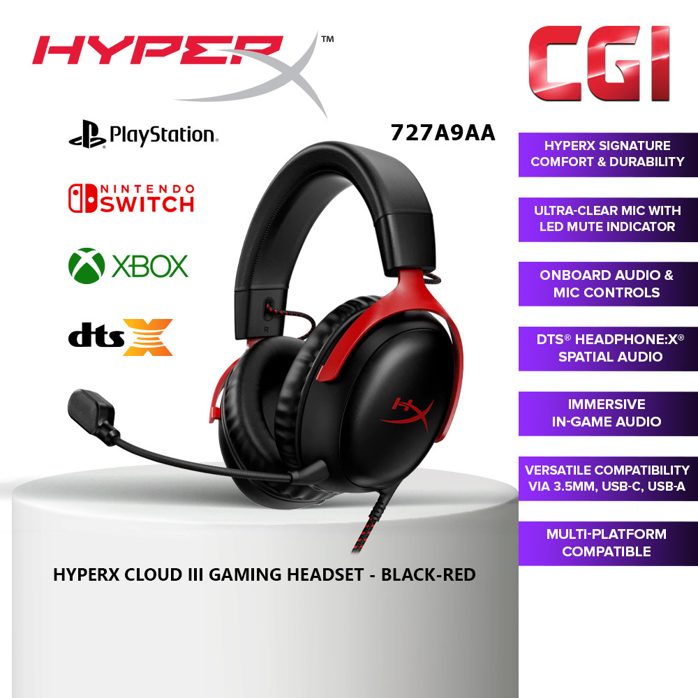 HyperX Cloud III DTS X-Spatial Audio Wired Gaming Headset - 727A9AA (Black-Red)