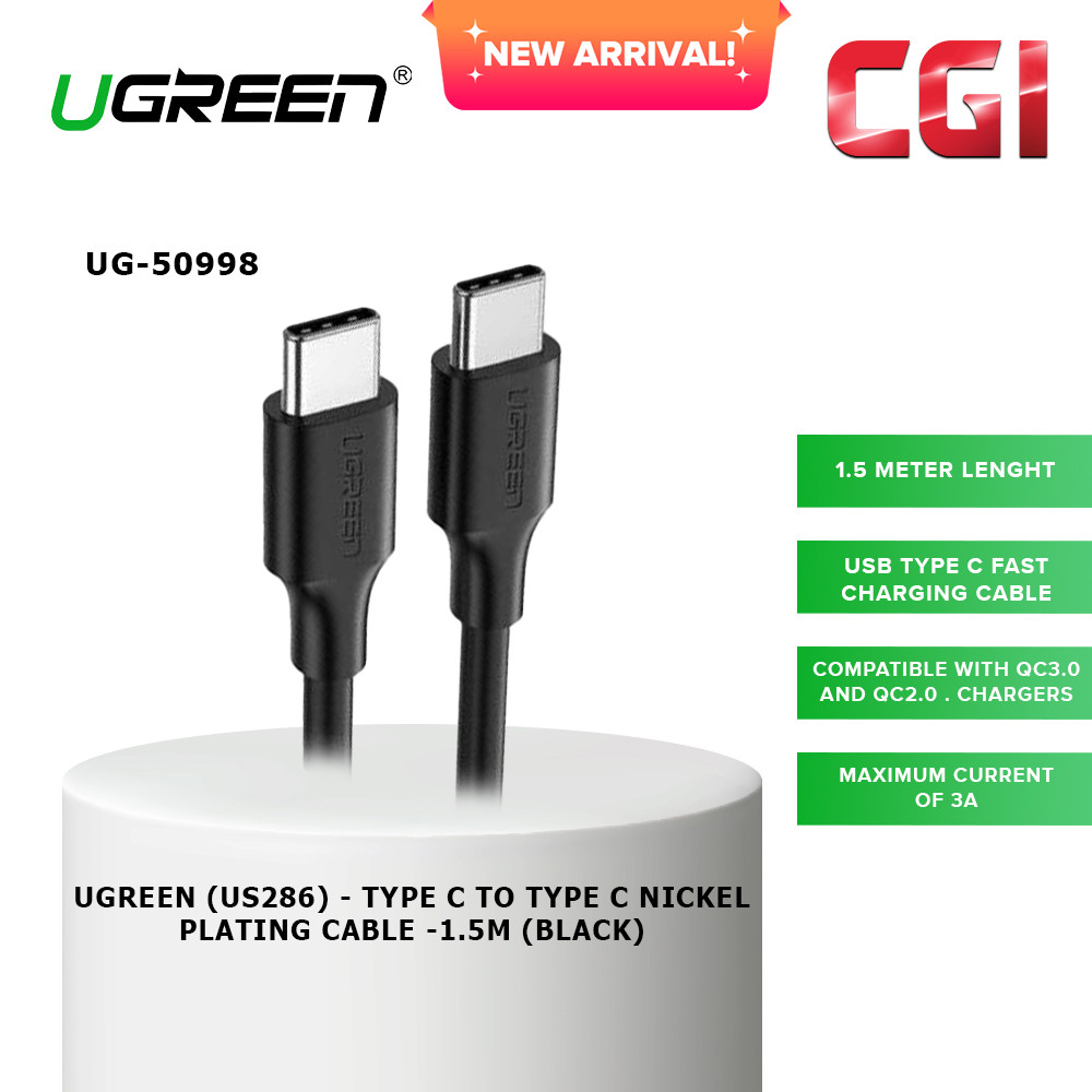 Ugreen (US286) 50998 Type C to Type C Nickel Plating Cable (1.5M) - Black