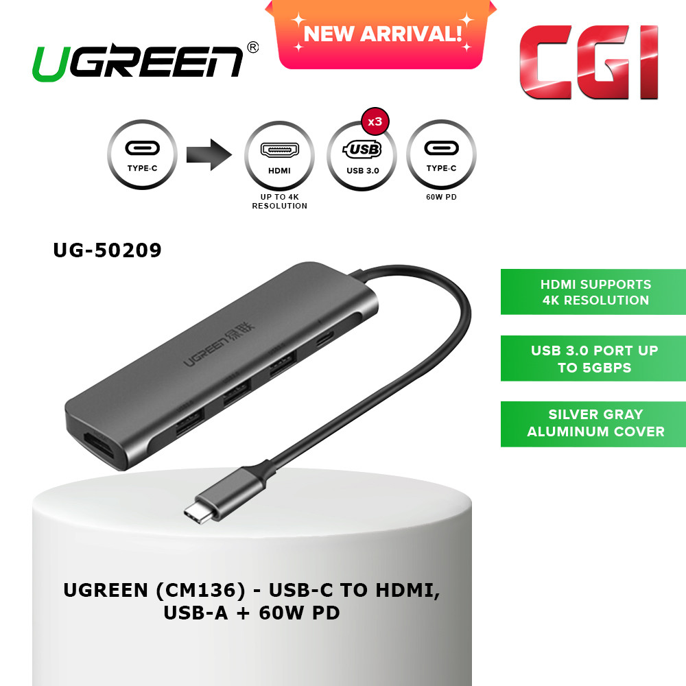 Ugreen (CM136) 50209 5-in-1 USB-C to HDMI Multifunctional Hub