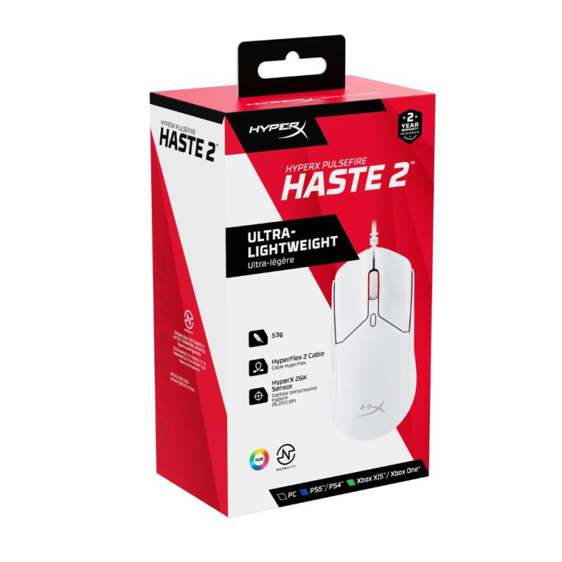 HyperX Pulsefire Haste 2 Ultra-lightweight Wired Gaming Mouse - White (6N0A8AA)