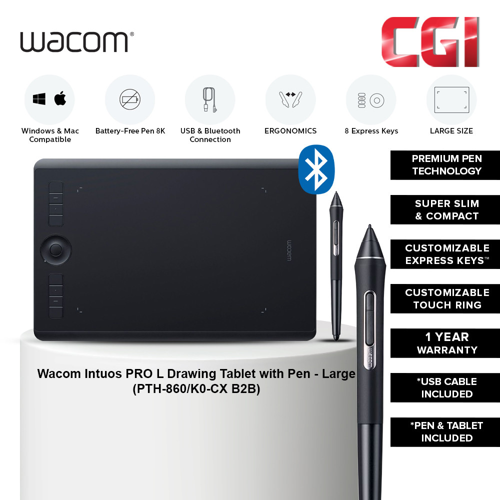 Wacom Intuos Pro PTH-860/K0-CX 8K Pen Tablet with Bluetooth (Large)